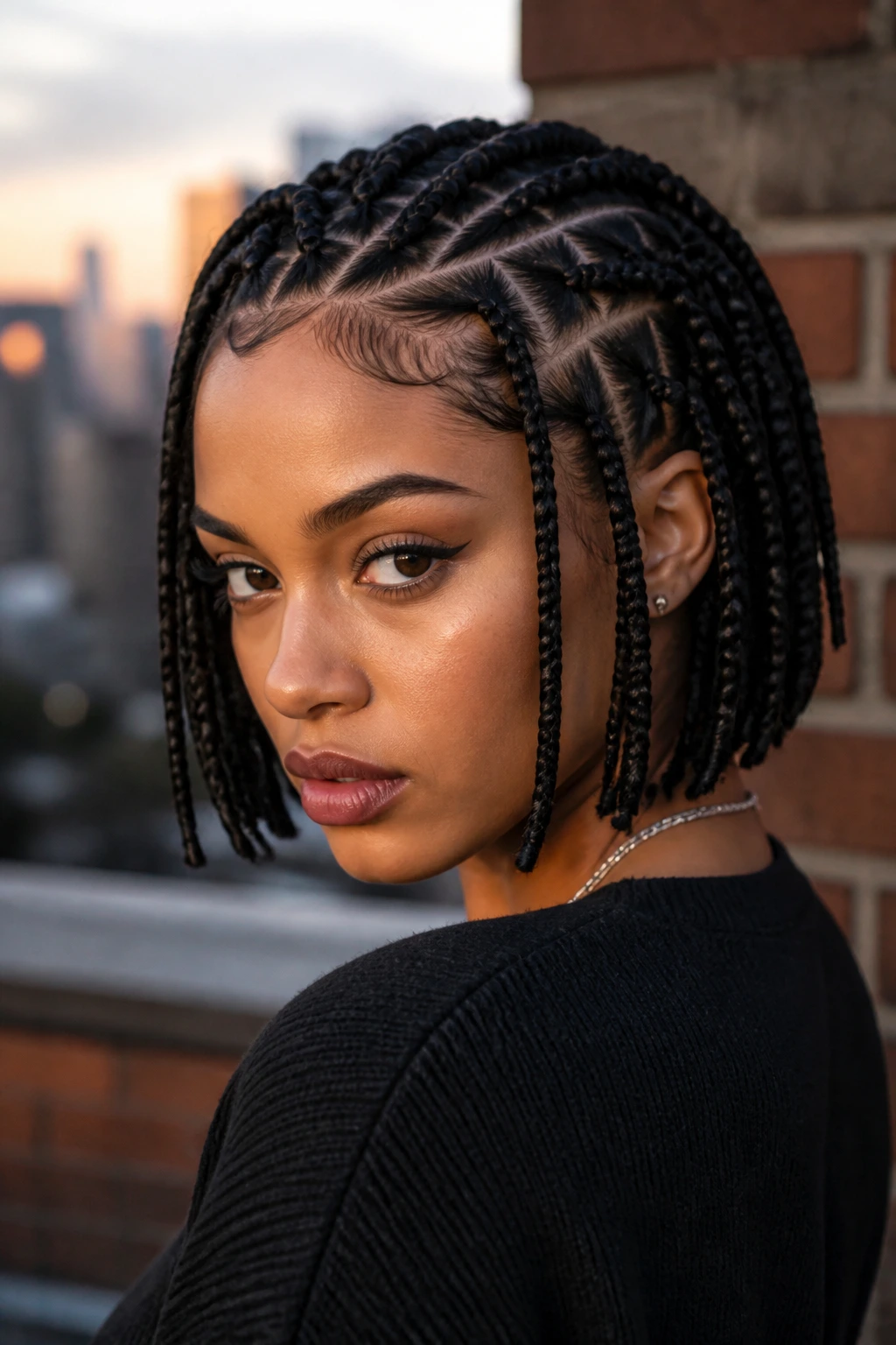 Close-up of real woman with tribal-inspired bob braids