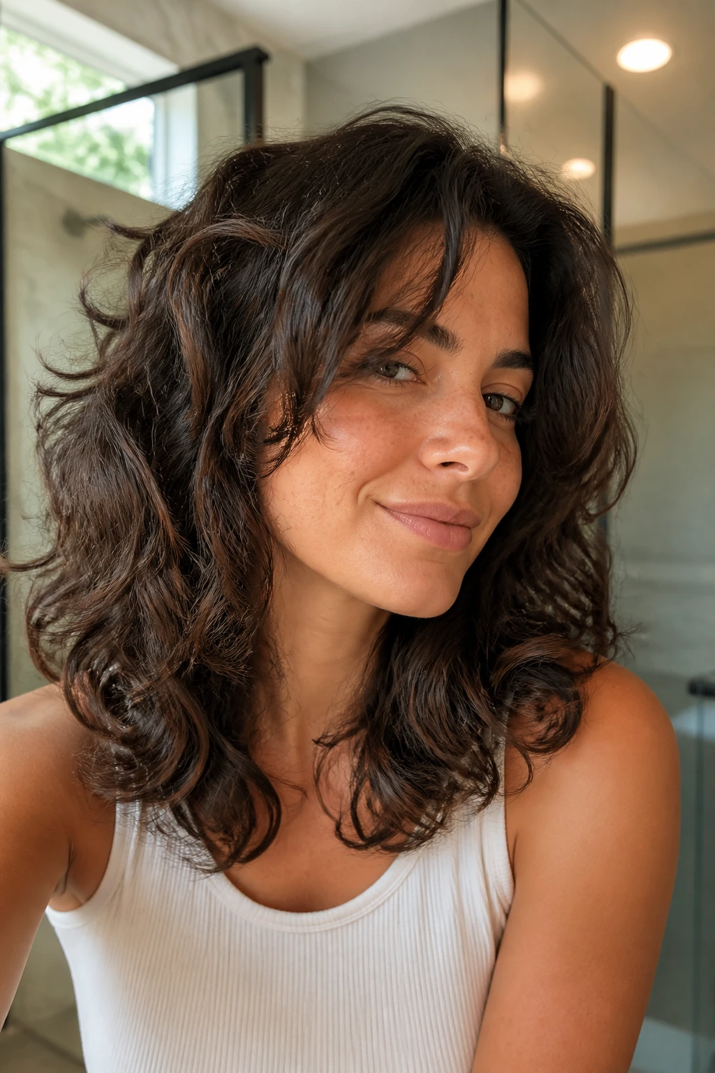 Close-up of real person showing shaped waves after trimming for better definition