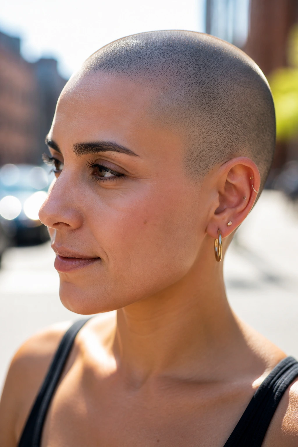 Close-up of real person with ultra-short triple zero buzz