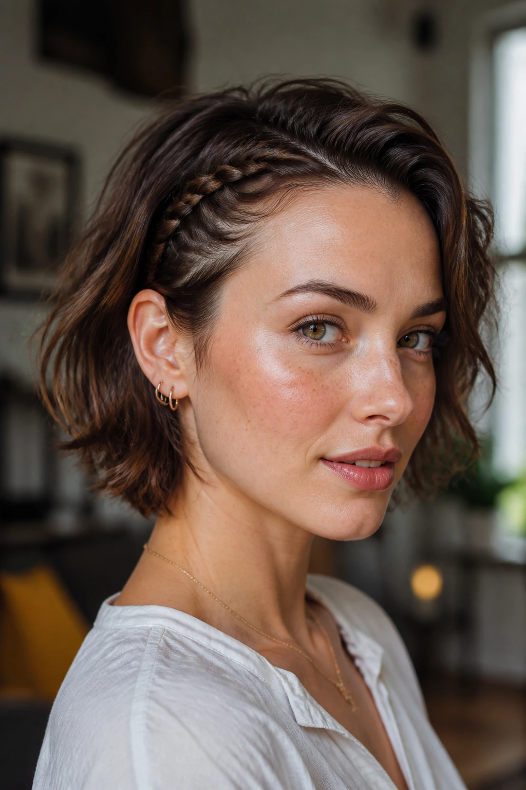Close-up of twisted bang braid on real woman