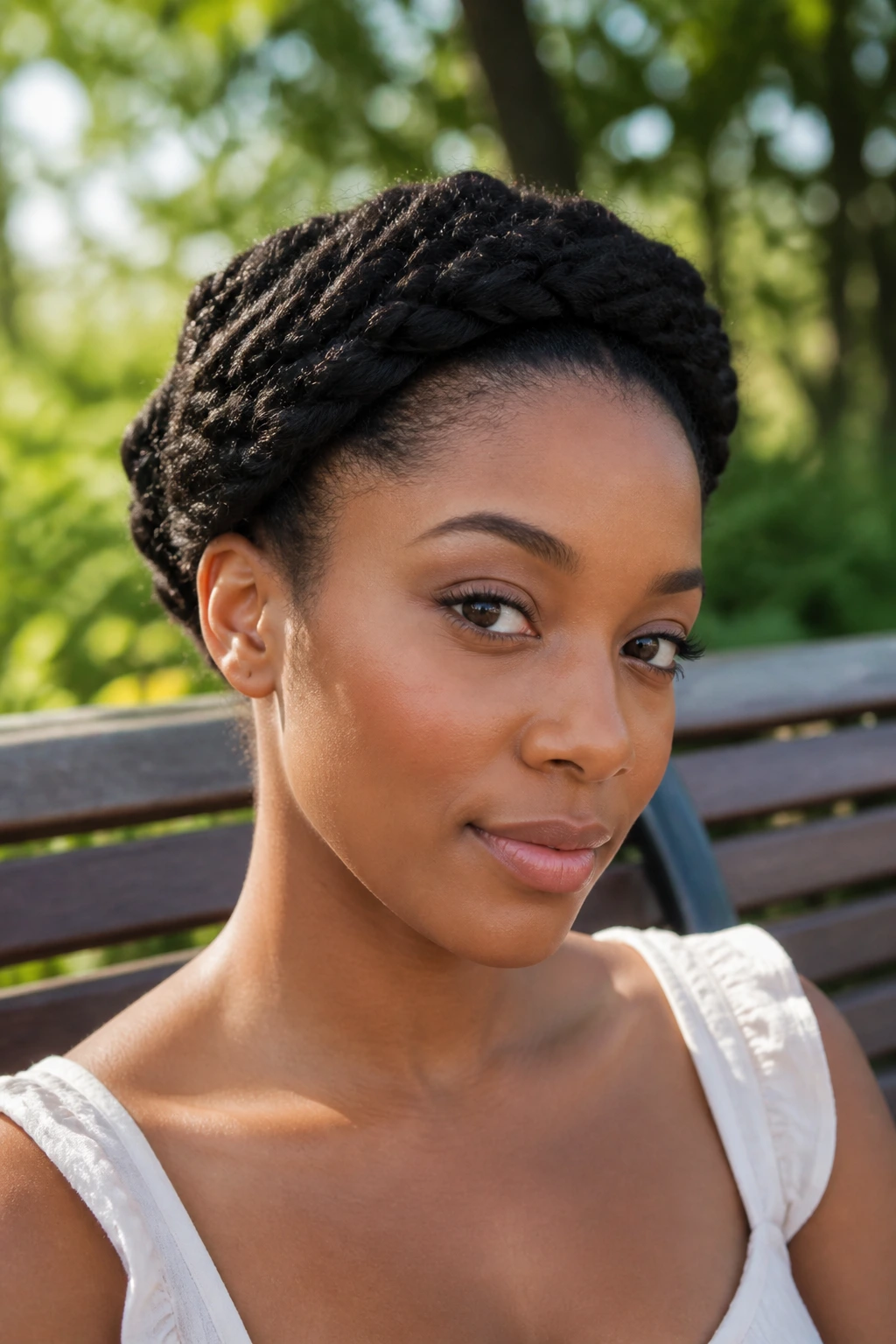 Real woman with twisted crown hairstyle