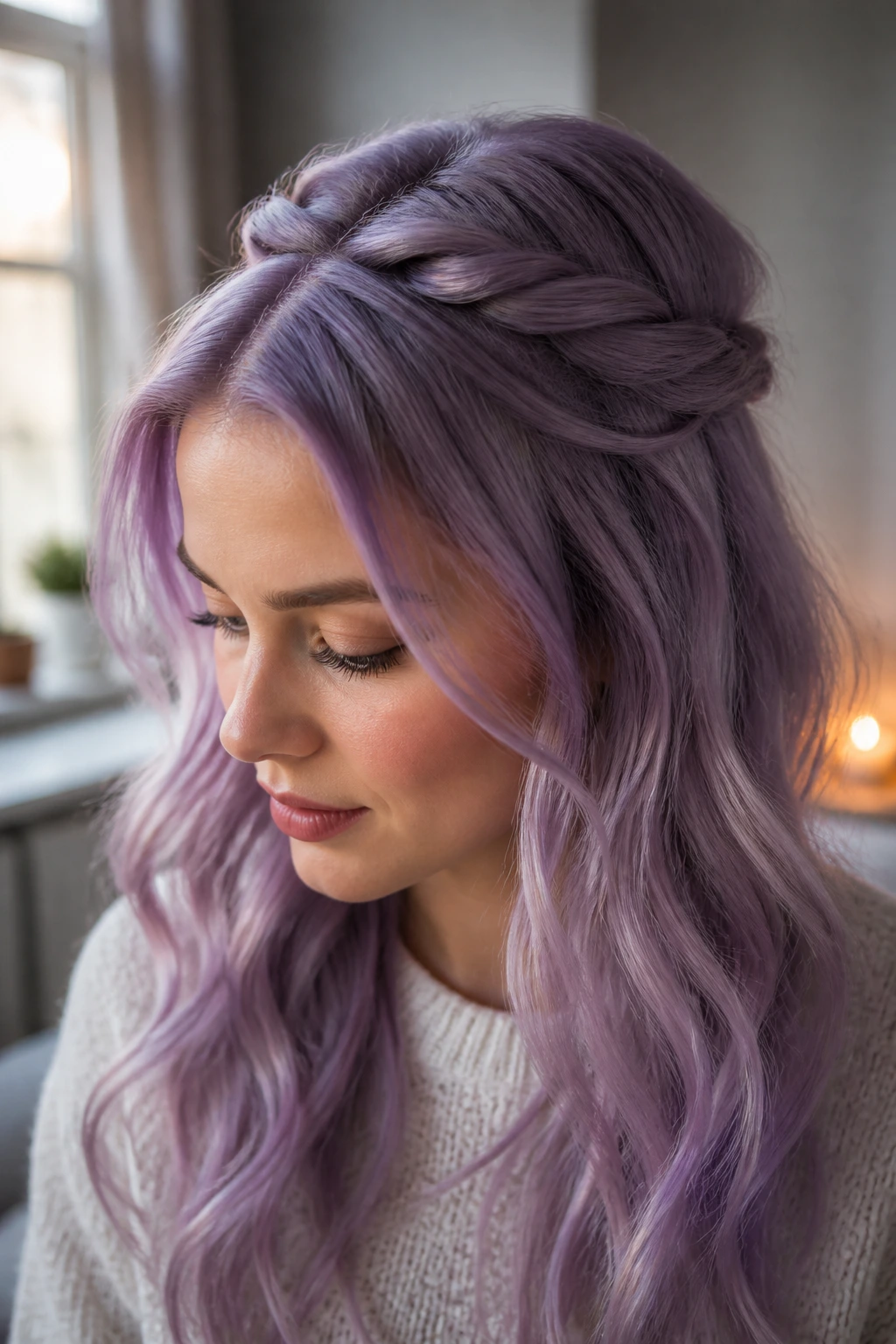 Close-up of real person with twisted front tuck hairstyle
