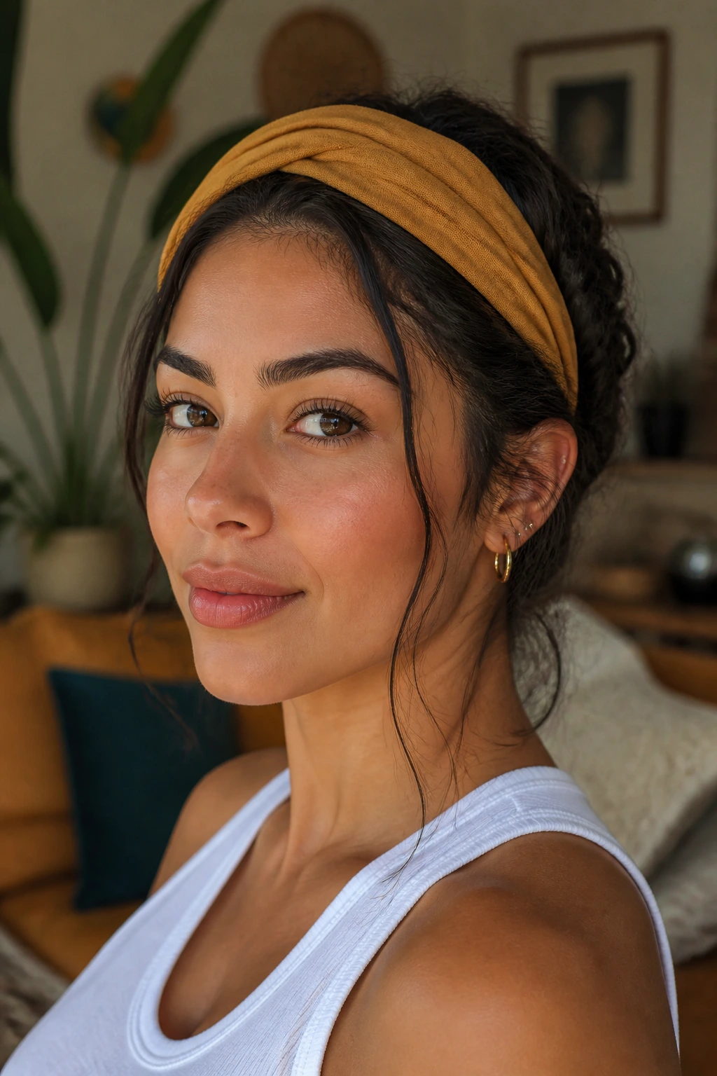 Close-up of Twisted Headband Look on a real woman, twists tucked beneath headband
