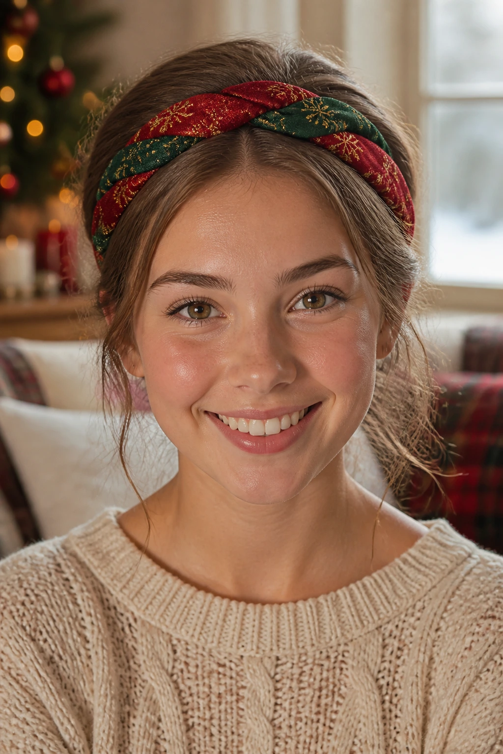 Close-up of a real person wearing a twisted headband wrap