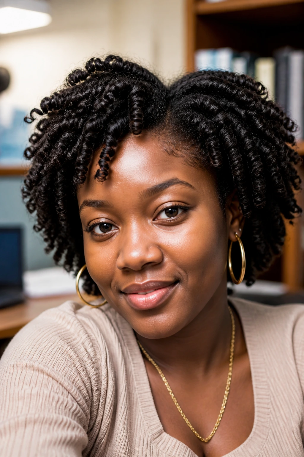 Close-up of a real person with two-strand twist out hairstyle
