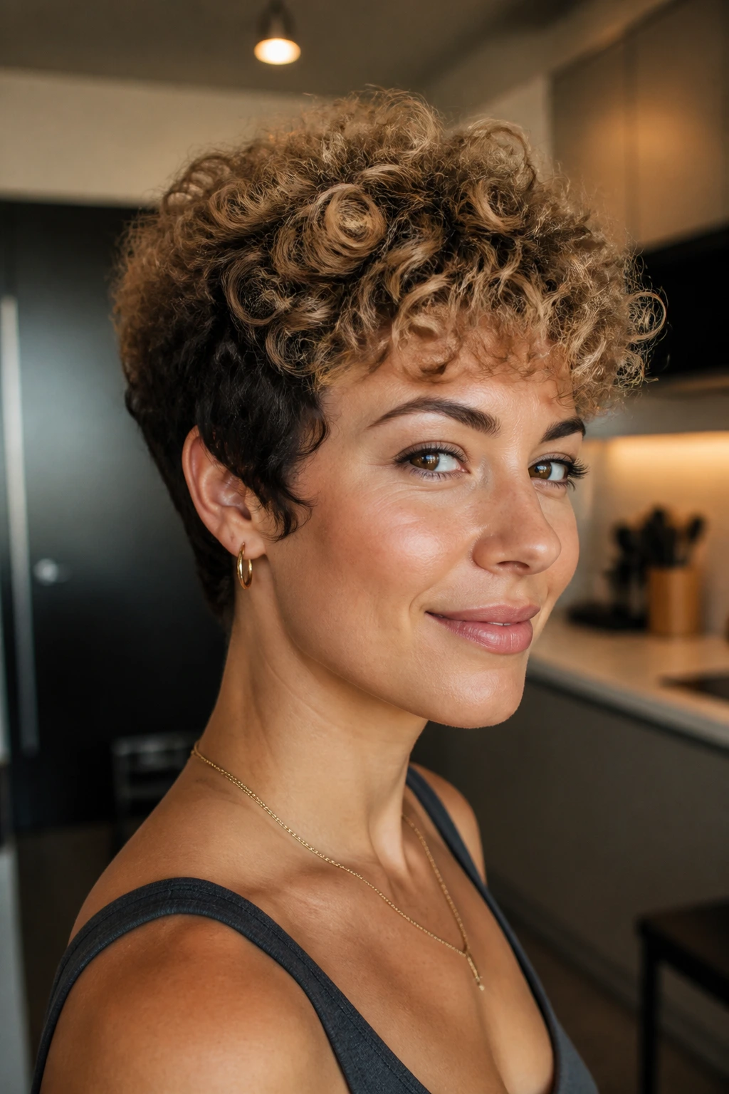 Close-up portrait of a real person with a two-tone wedge coloring