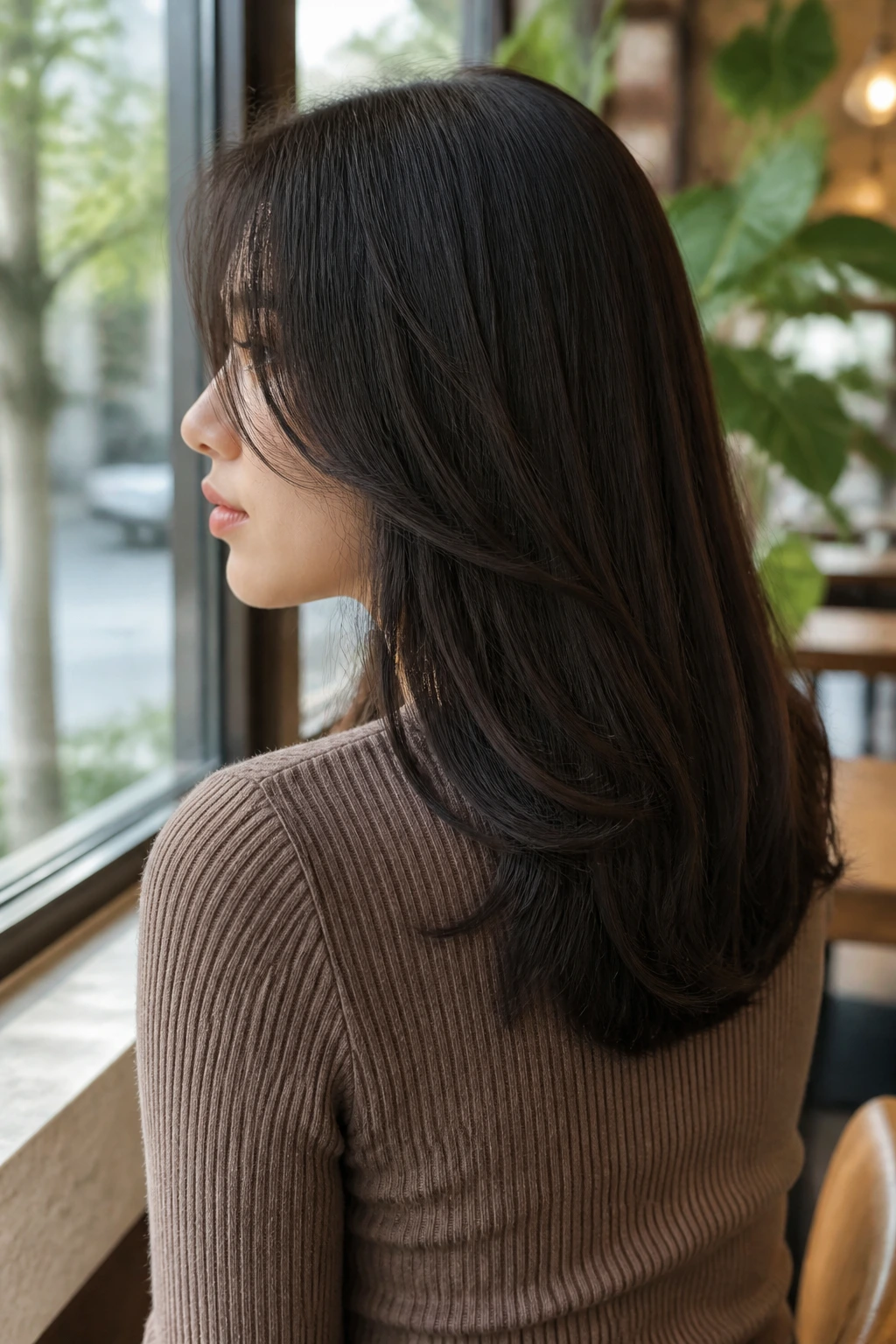 Profile of a real woman with a U-cut perimeter and soft texture at the back
