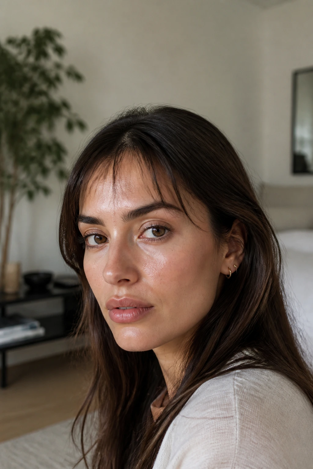 Close-up of ultra-thin wispy baby bangs on a real person
