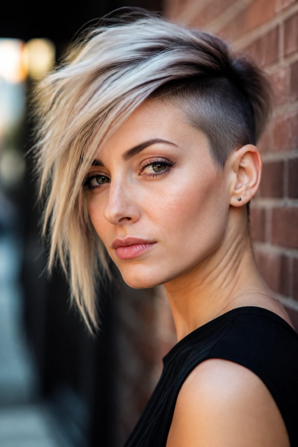 Portrait of a person with an undercut crop and dramatic asymmetric sweep