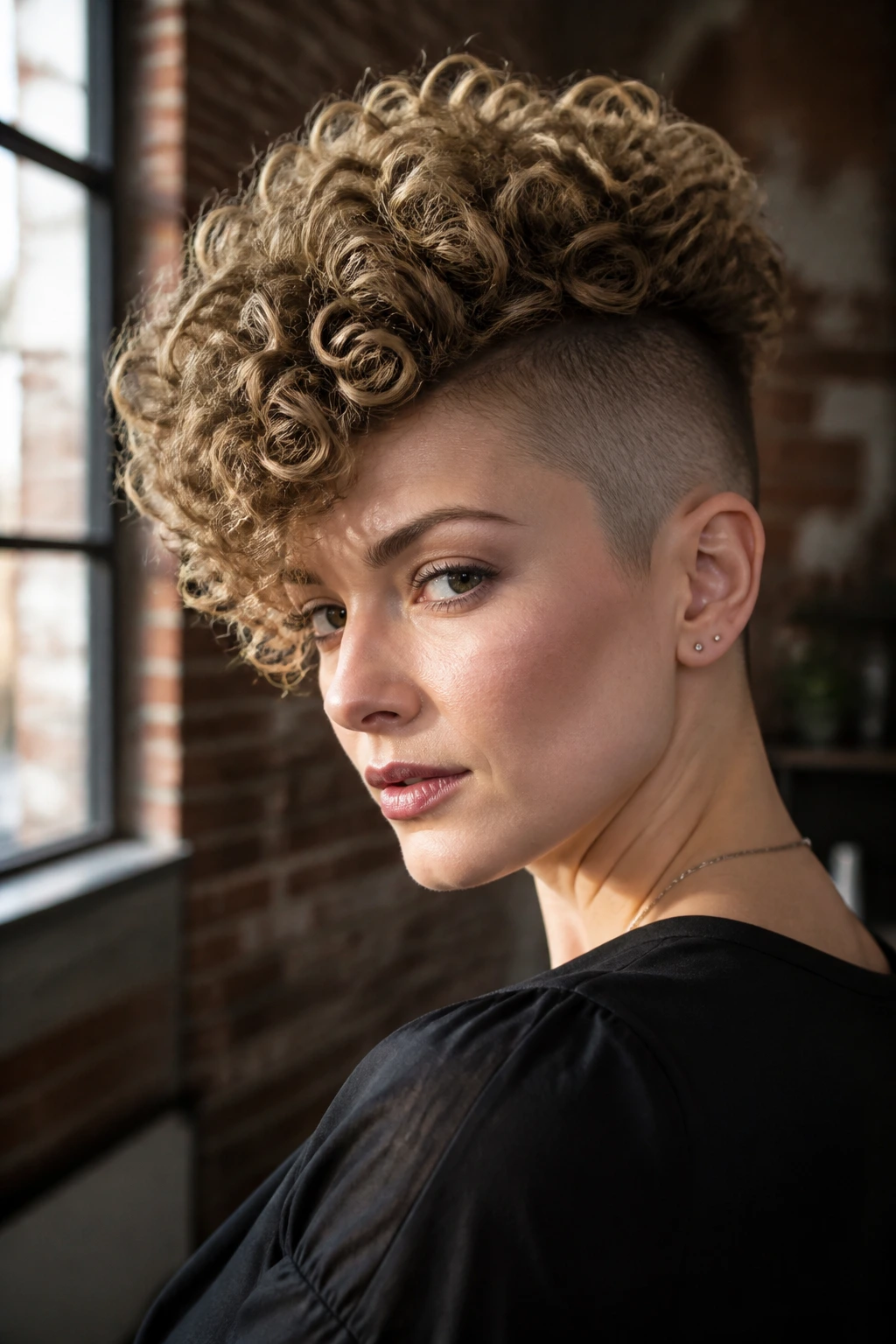 Real person with undercut and curly pompadour hairstyle