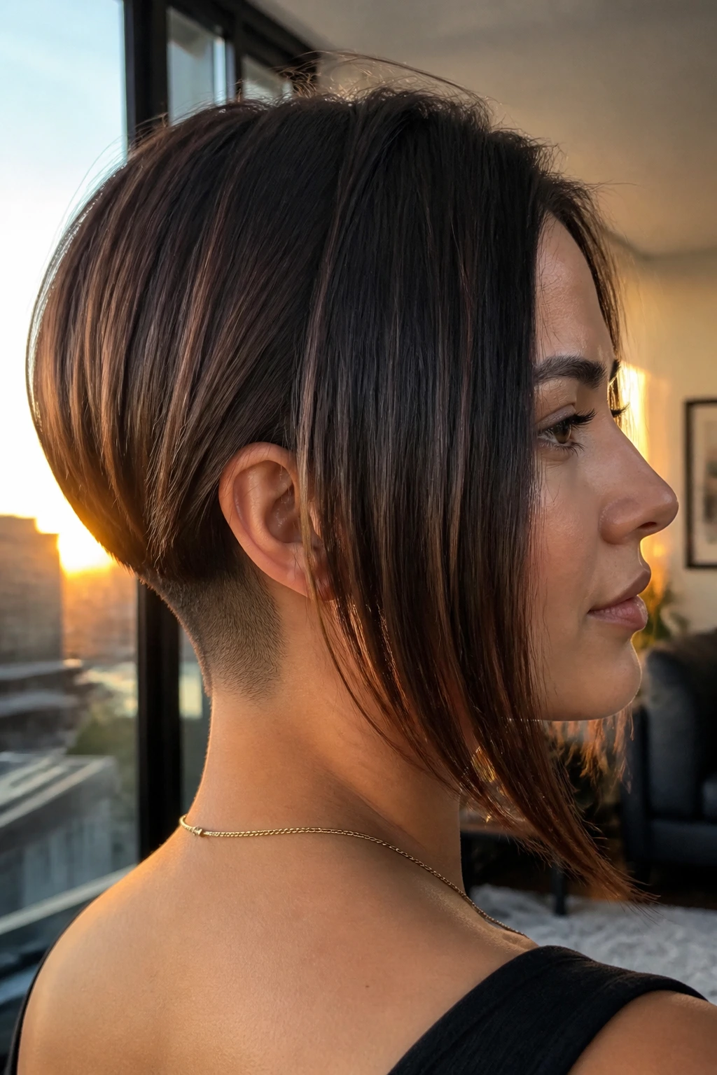 Close-up of a real person with an undercut inverted lob