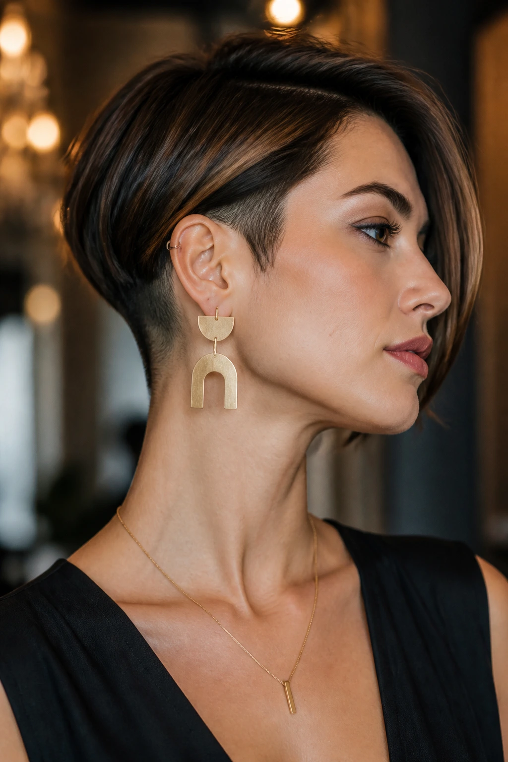 Portrait of person with undercut and bold earrings