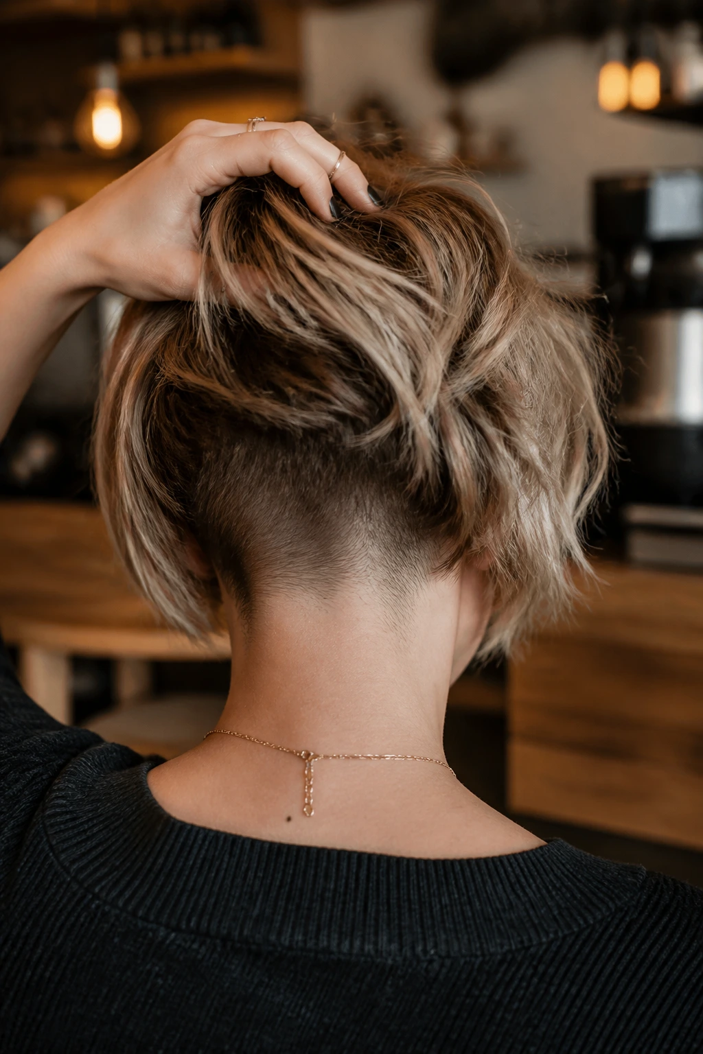 Back-of-head view of a real person with hidden undercut shag at the nape
