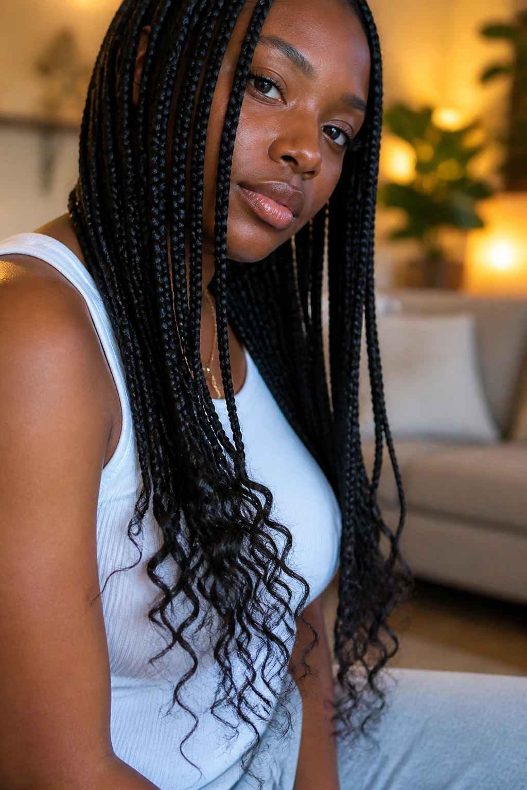 Real woman with unraveled braid ends creating a bohemian finish