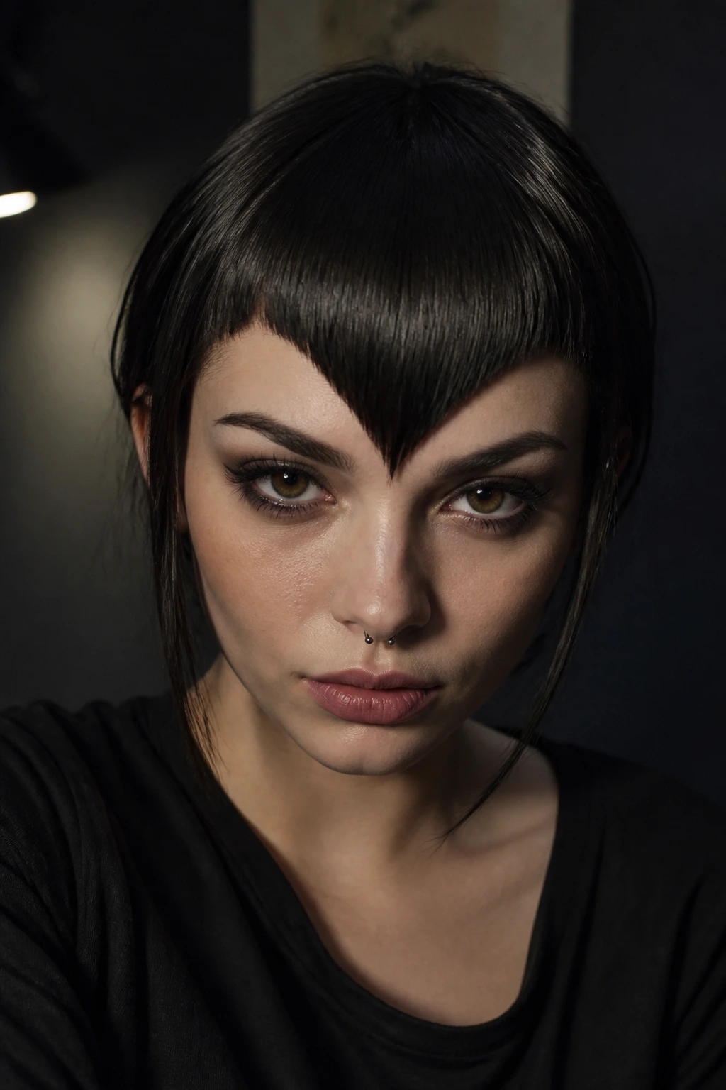 Portrait of a person with a dramatic V-shaped fringe