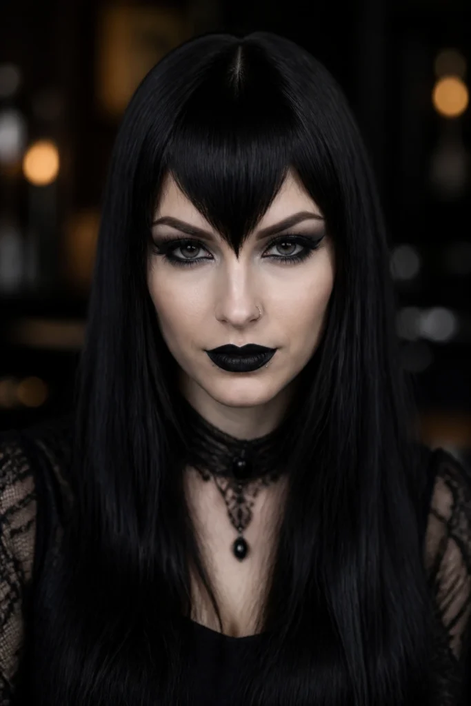 17 Long Black Hair with Bangs for Oval Faces
