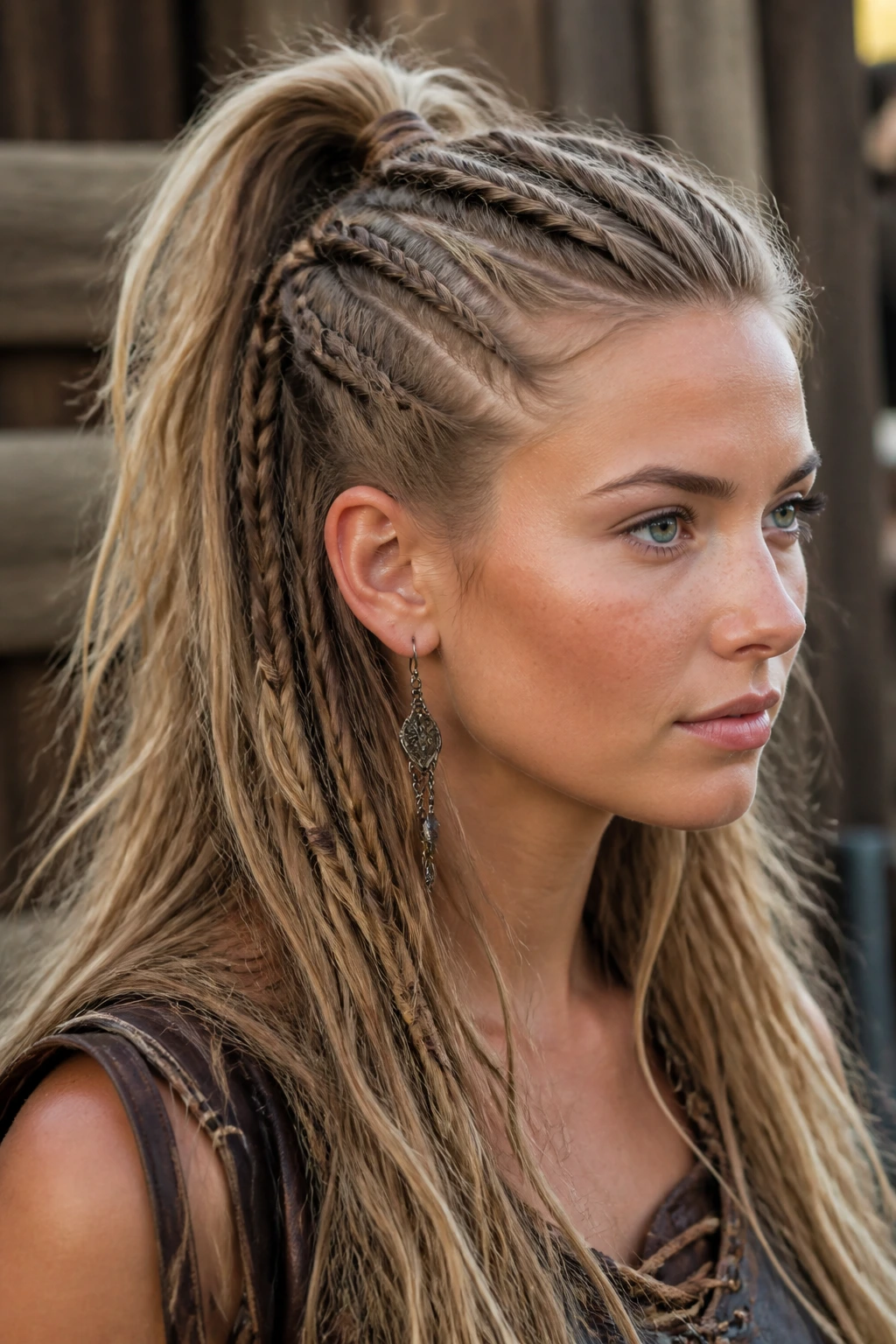 Close-up of a real person with Viking-inspired braided half-up