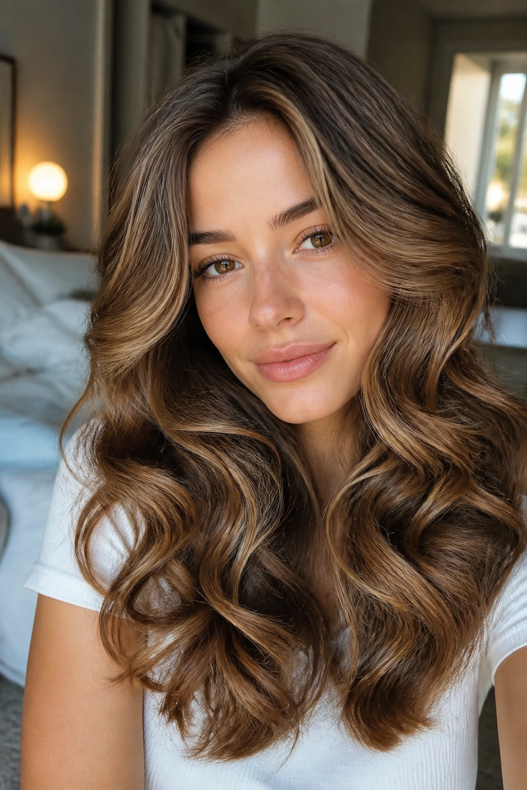 Close-up portrait of a woman with voluminous heatless waves