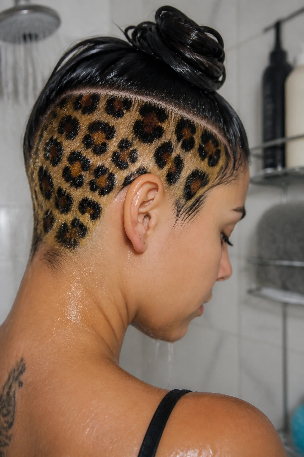 Real person leopard print hair maintained by proper washing