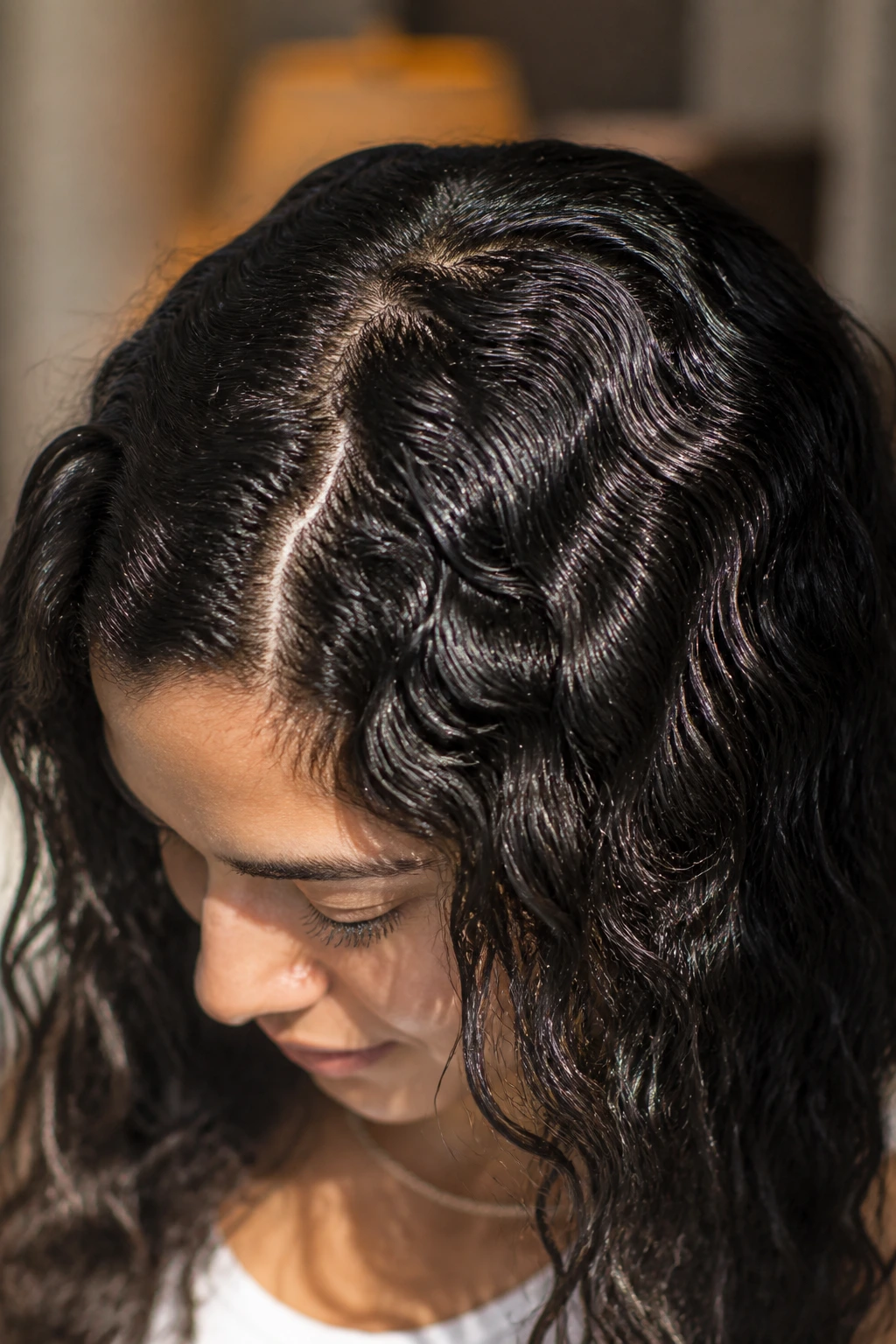 Close-up of real hair showing Type 2 wavy texture