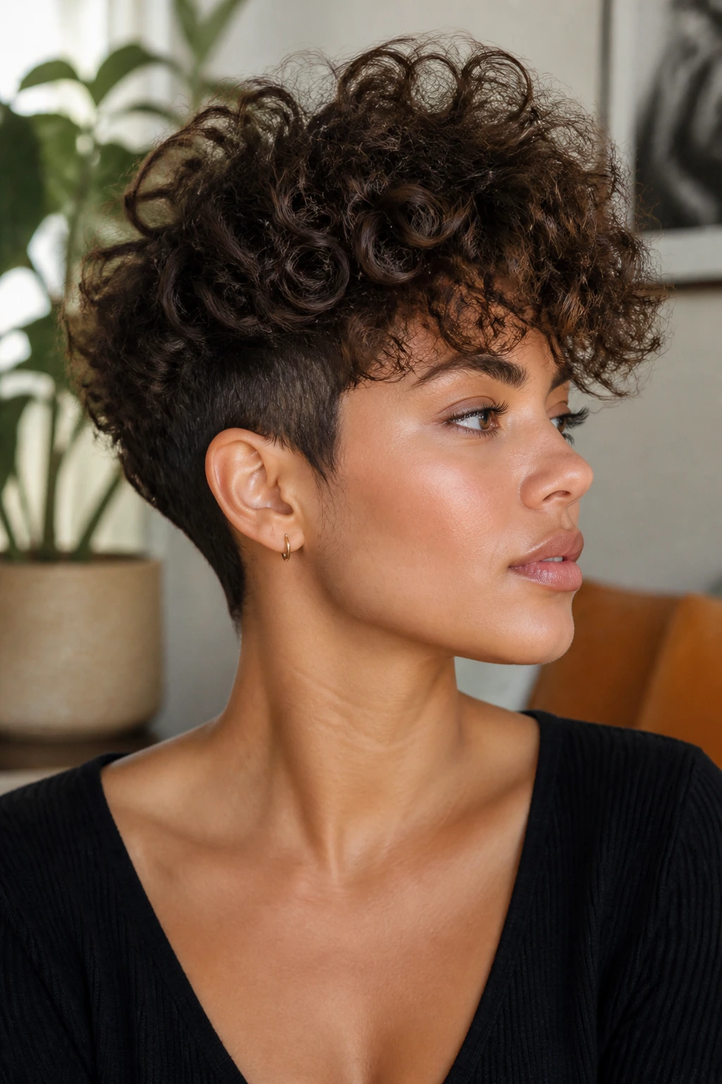Close-up of a real woman with varied wedge hairstyle