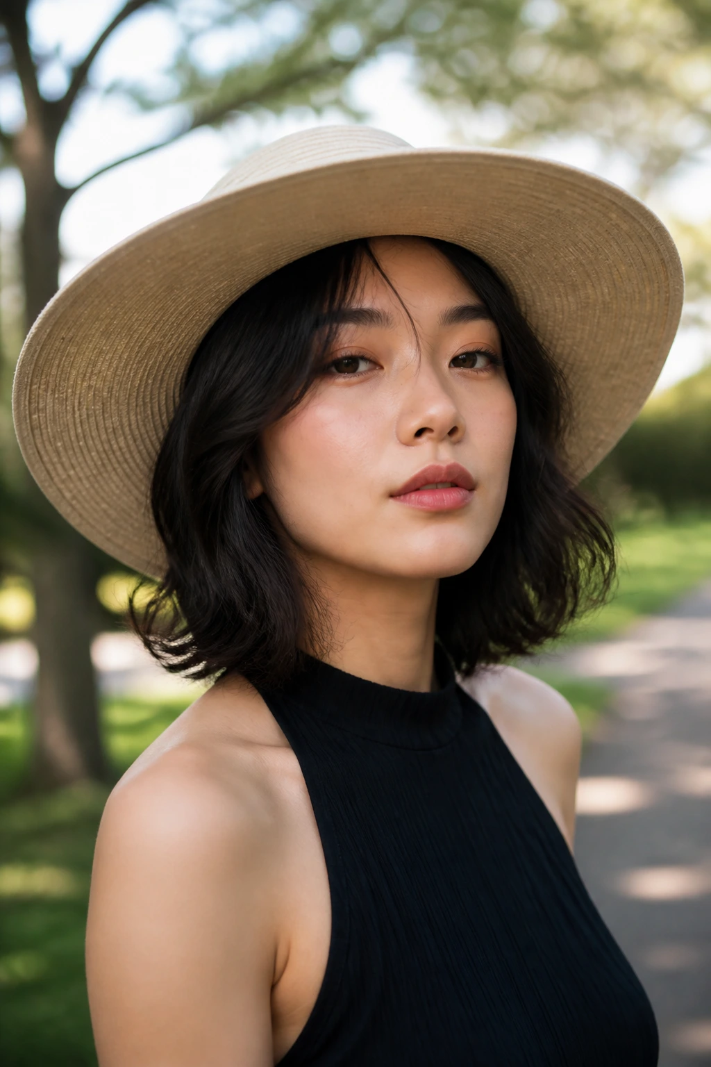 Head-and-shoulders portrait of a real person in a wide-brimmed hat with visible hair