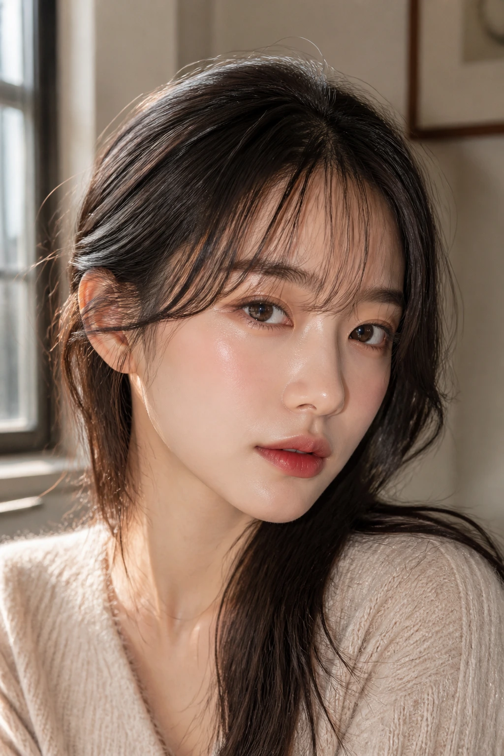 Close-up of wispy border bangs along the hairline on a real person.