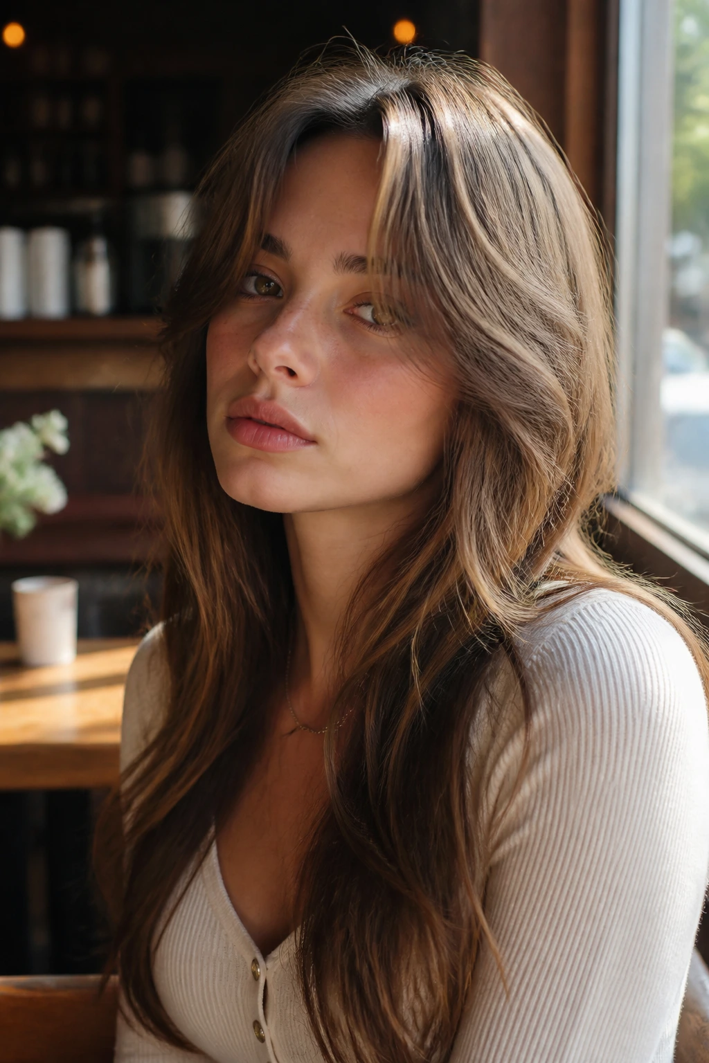 Portrait of a person with wispy Bardot curtain bangs