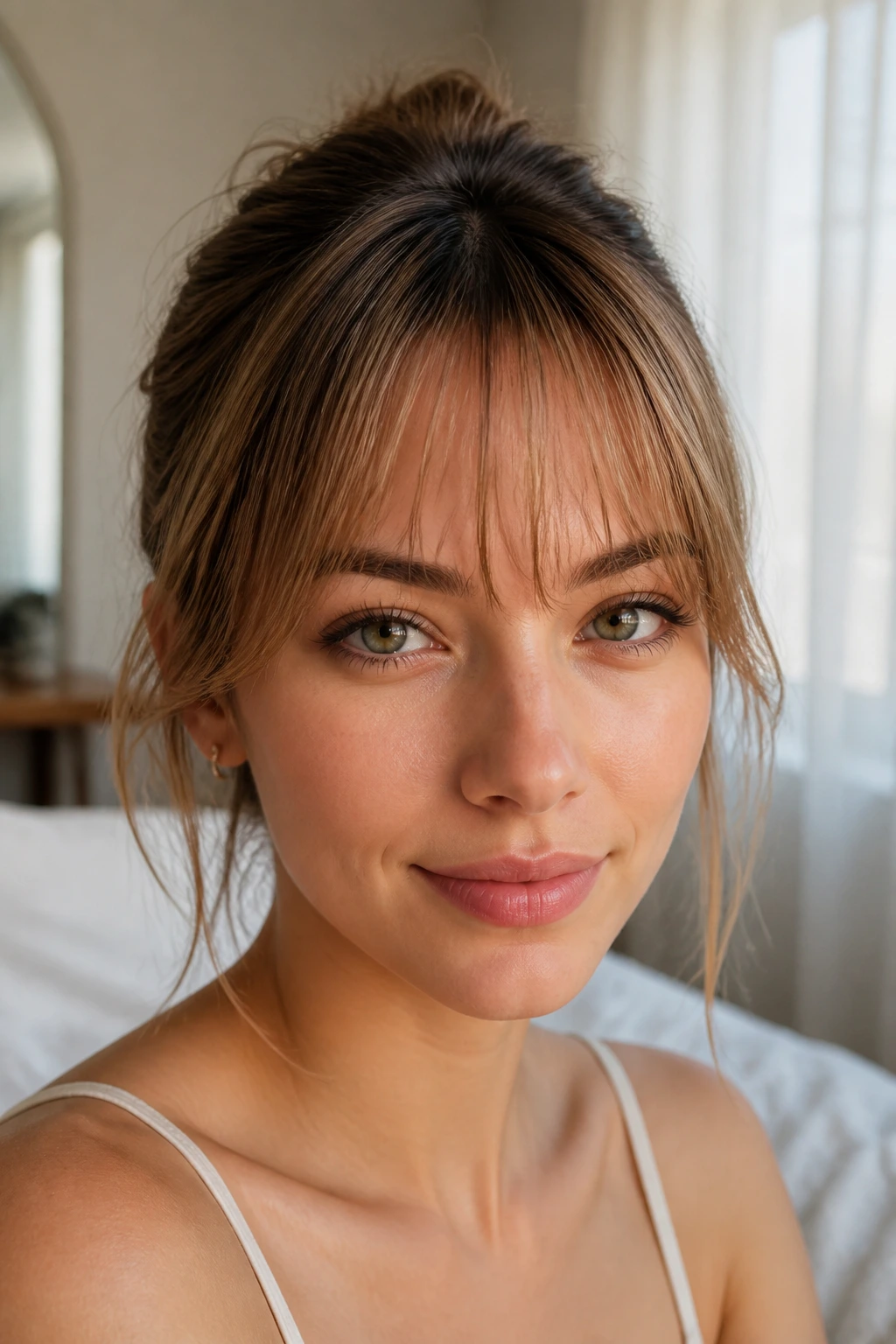 Portrait of person with wispy fine-hair bangs