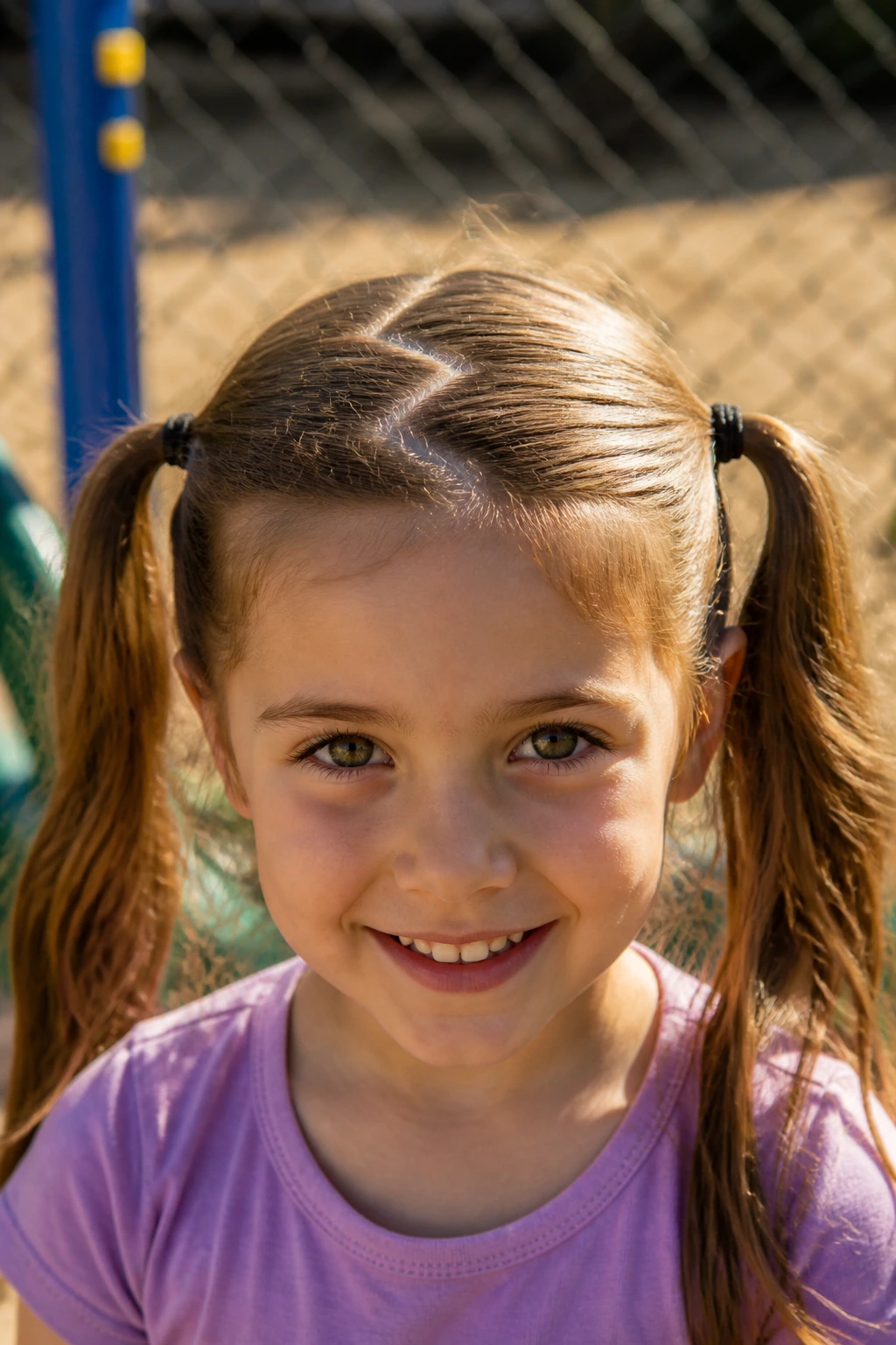Close-up of a child with zig-zag part pigtails hairstyle.