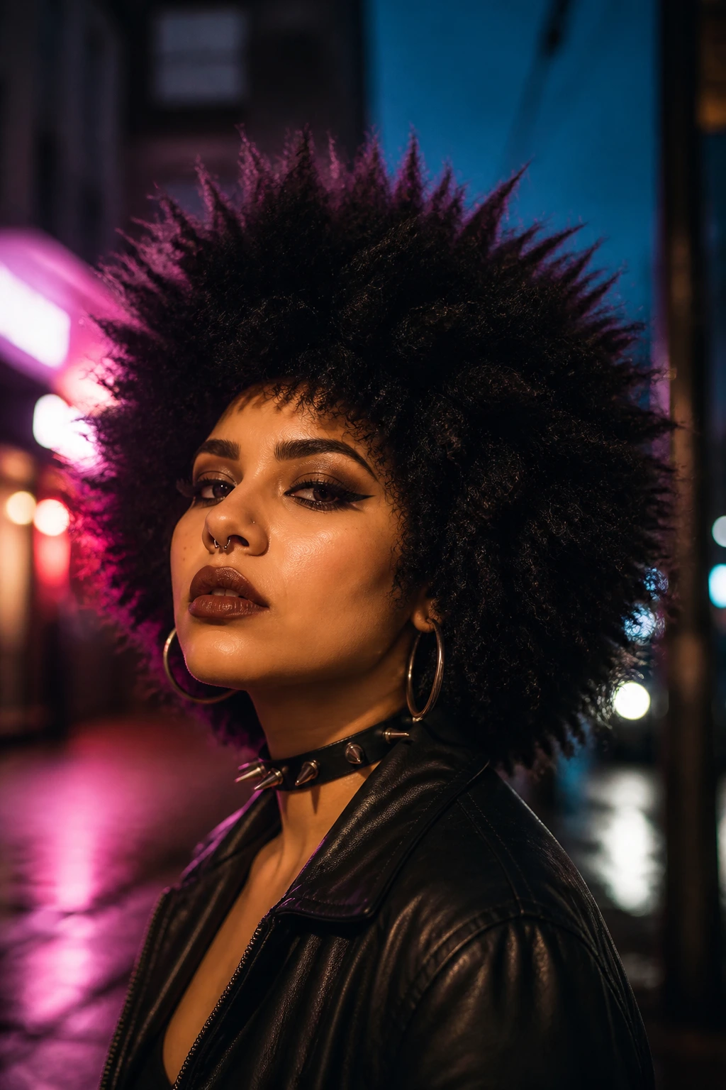 Close-up portrait of a real person with a high-volume spiky afro