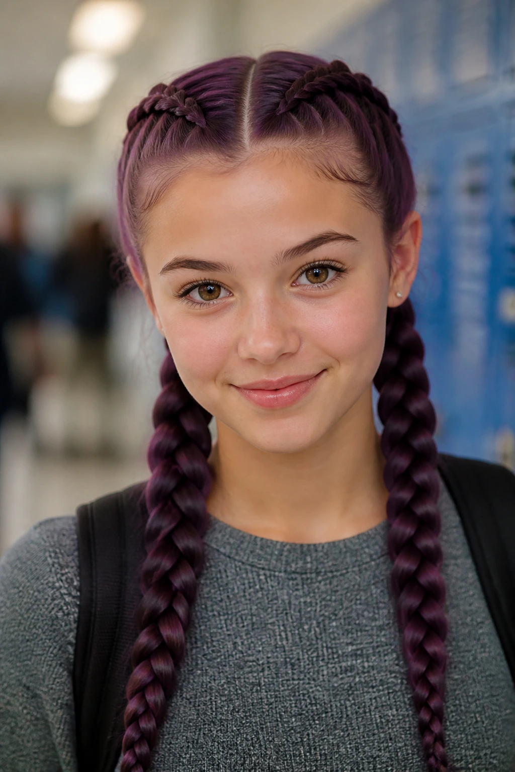 Real person with double Dutch pigtails and amethyst hair