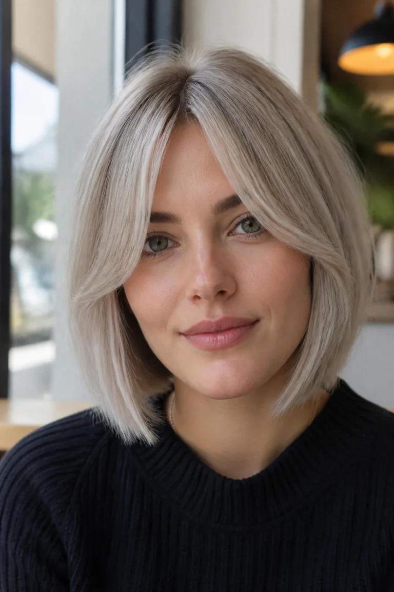 17 Blond Bob with Curtain Bangs for Oval Faces