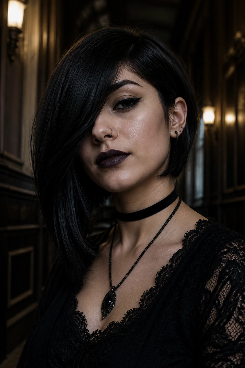 Close-up portrait of a real person with an asymmetrical long bob and side-swept bangs