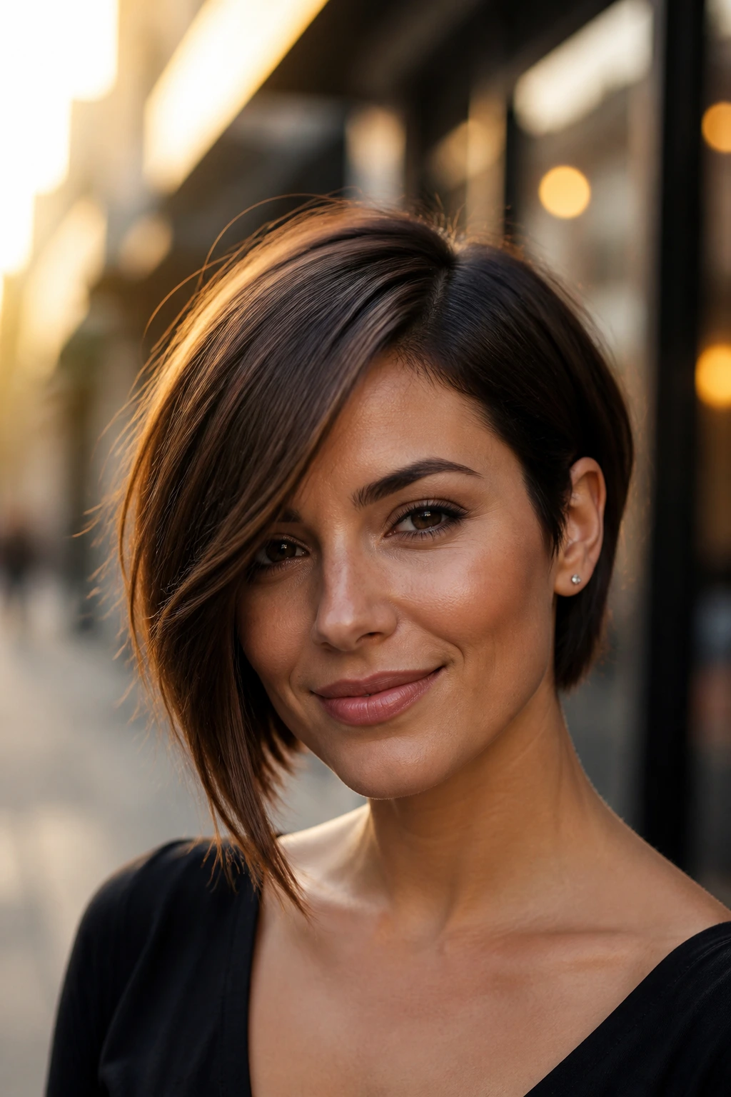 Real person with asymmetrical bob portrait
