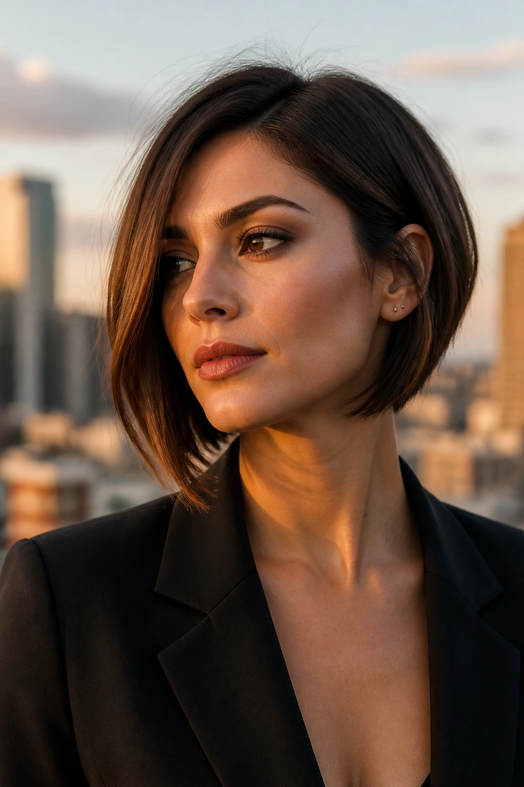 Portrait of a real person with an asymmetrical bob