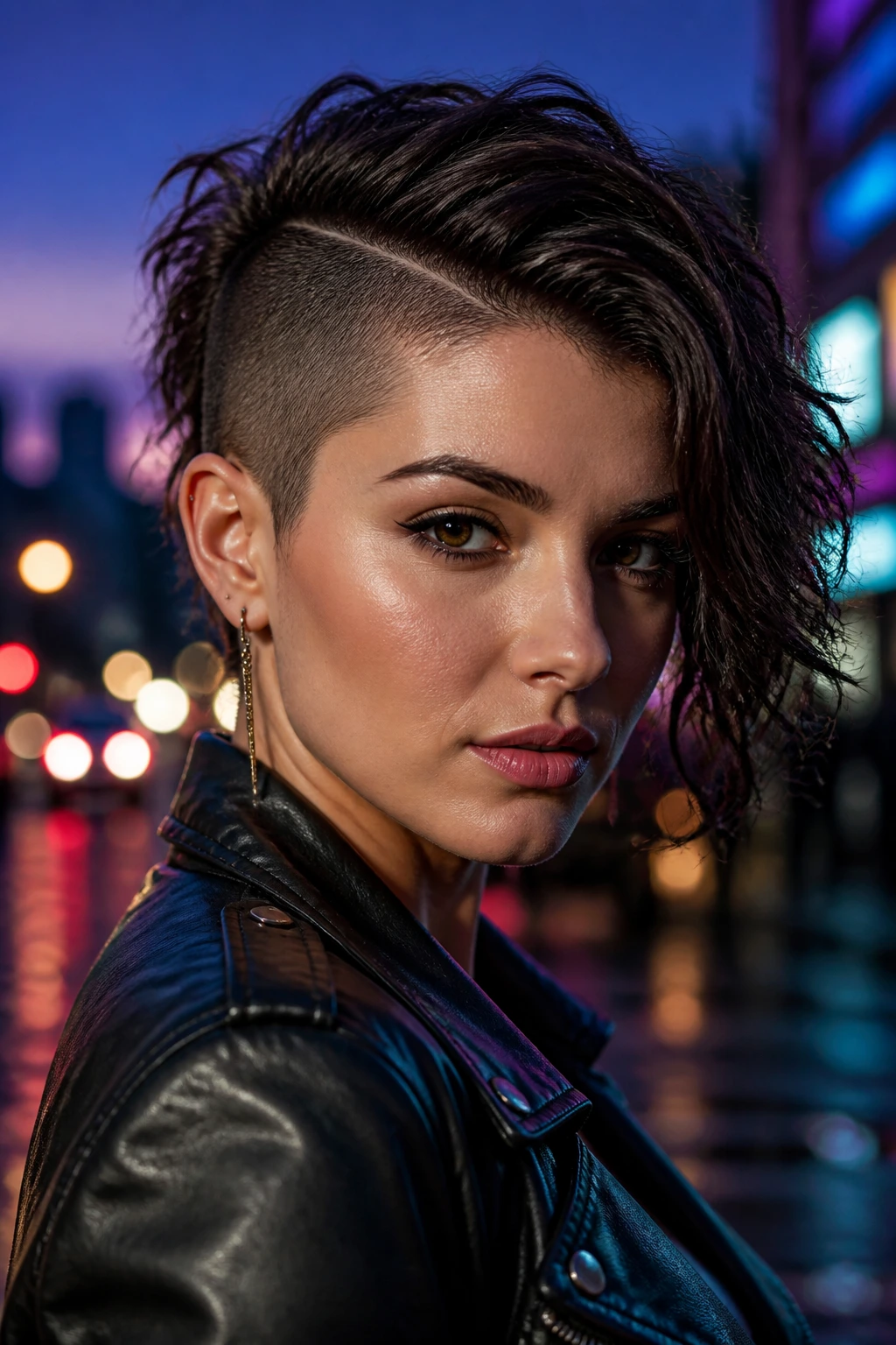 Portrait of a person wearing an asymmetrical mohawk with diagonal crown line