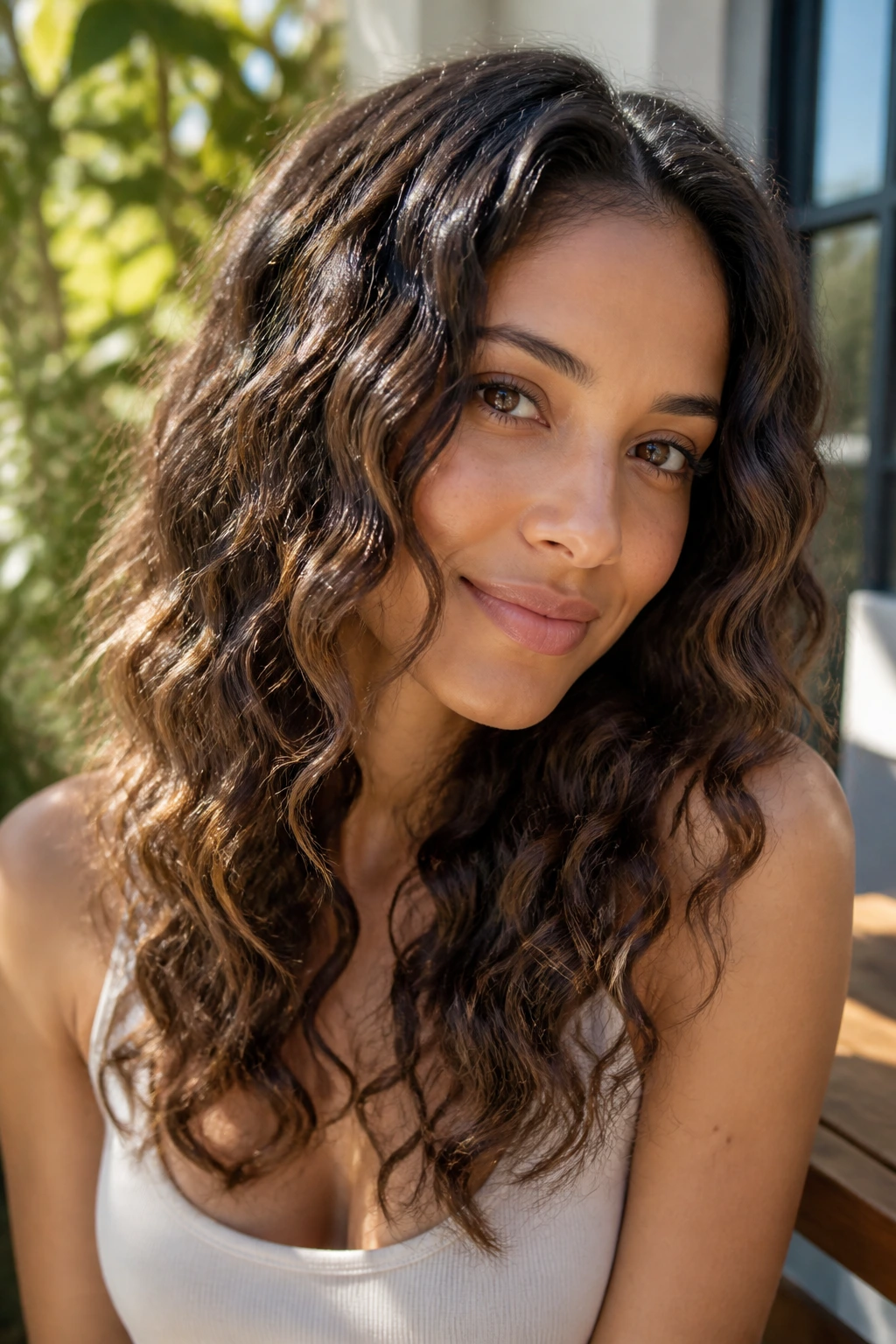 Close-up of a person with defined beachy waves