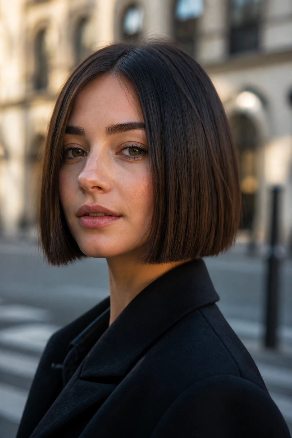 Portrait of a woman with a blunt chin-length bob.