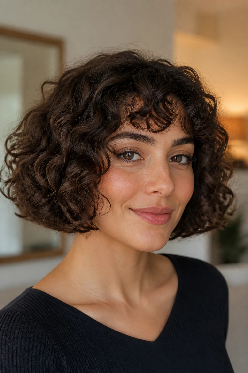 Real woman with a soft blunt-cut bob and crisp perimeter.