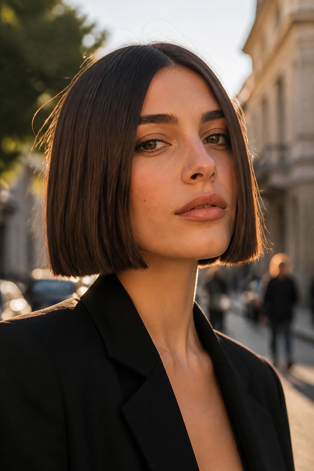 Close-up of a real person with a blunt Italian bob