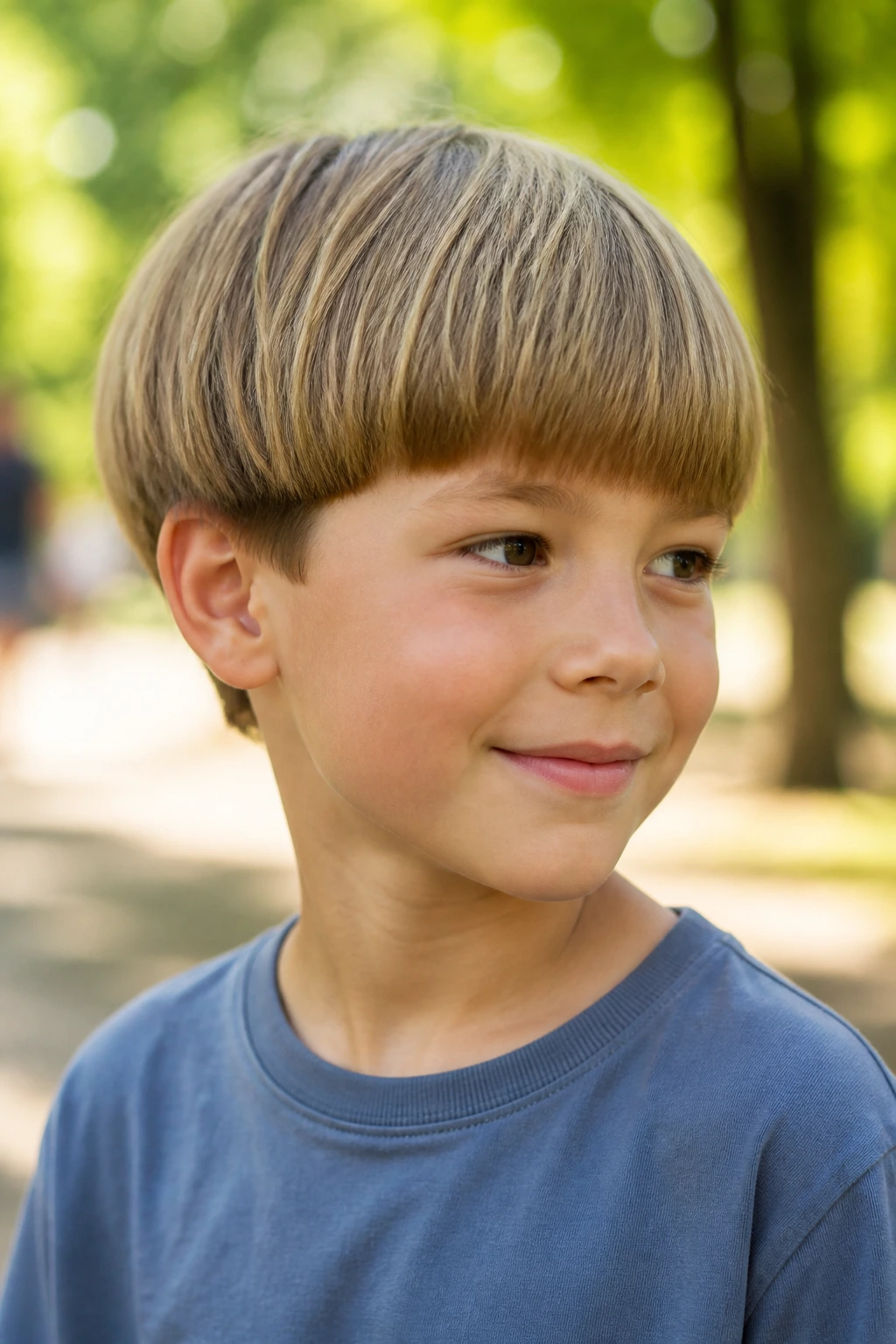 Close-up of a child with a textured bowl cut update