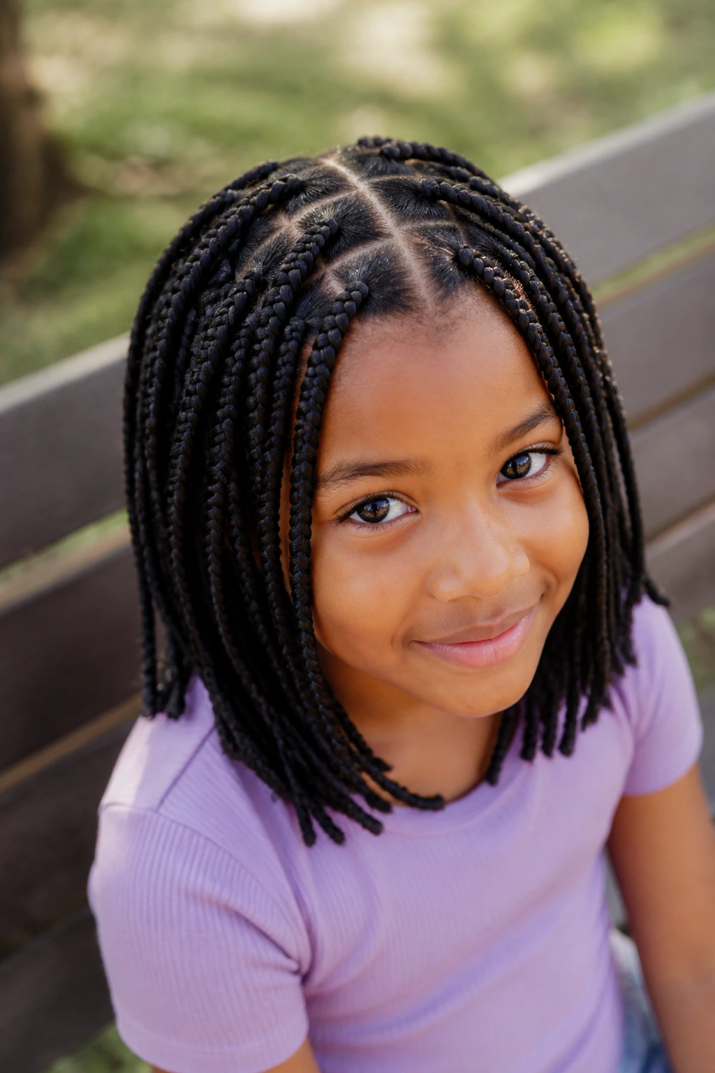 Close-up of a real child with shoulder-length box braids