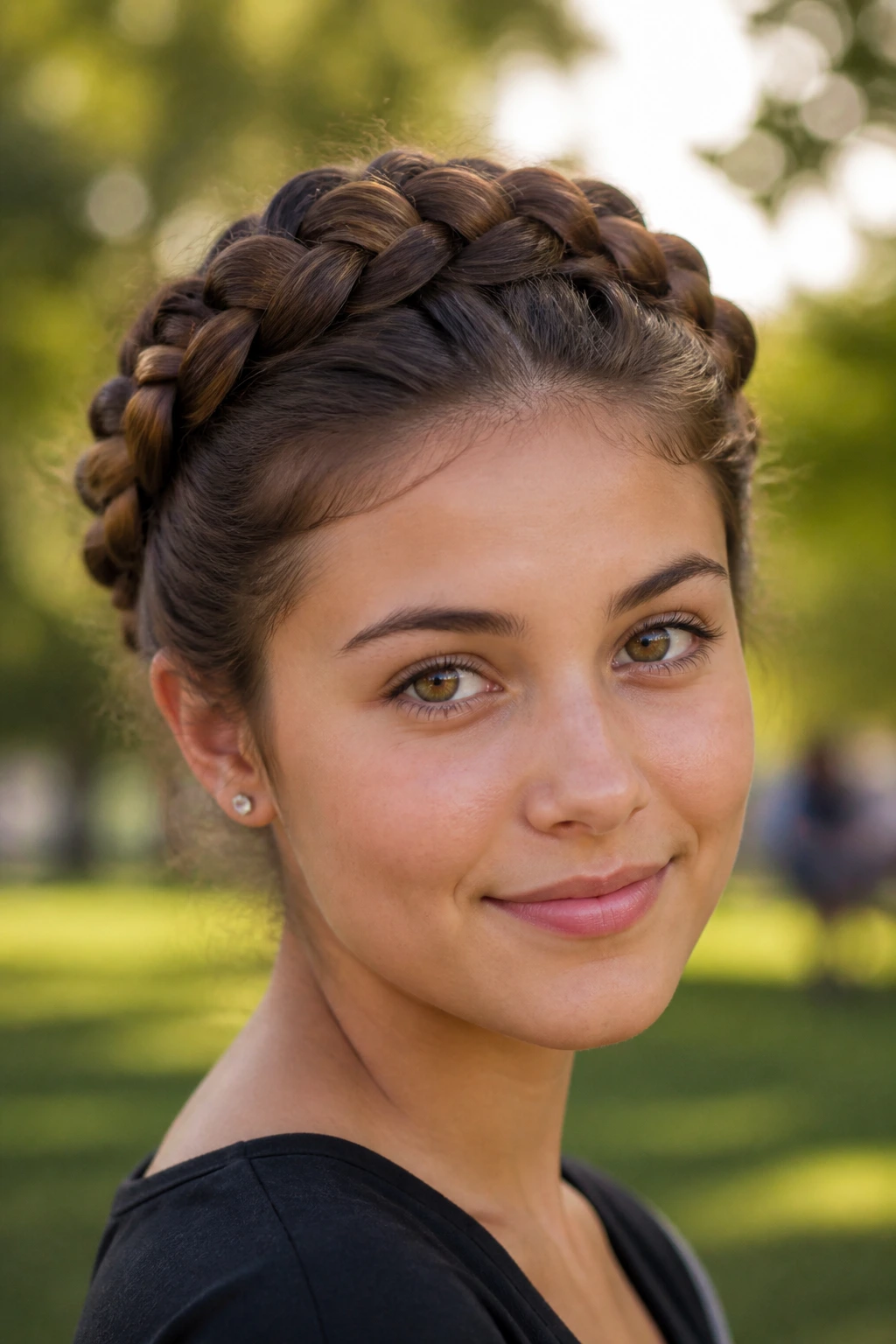 Real teen with braided crown hairstyle