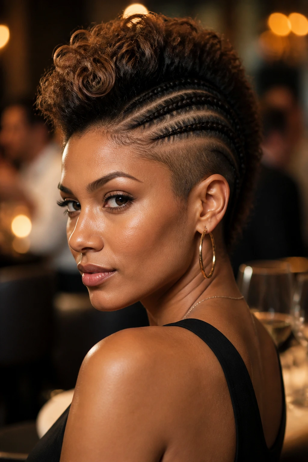 Close-up of real person with braided side-undercut mohawk