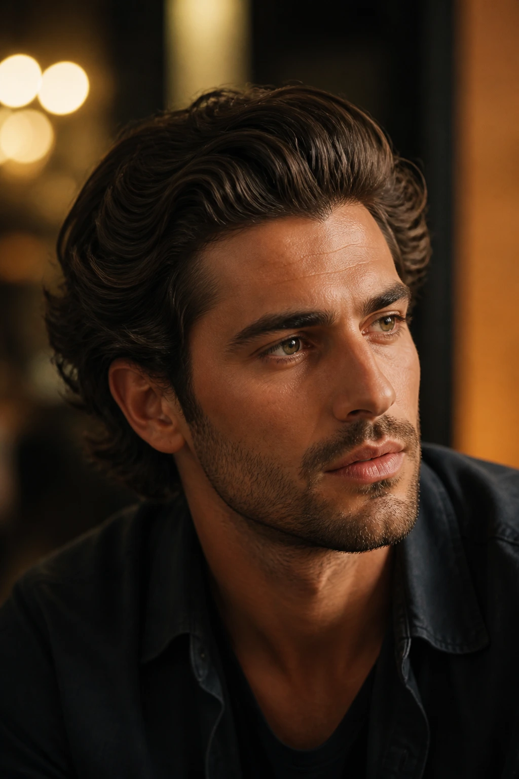 Portrait of man with brushed-back volume wave hairstyle