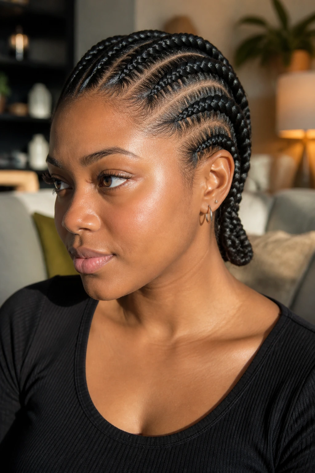 Close-up of chunky braids with tucked ends on a real person.