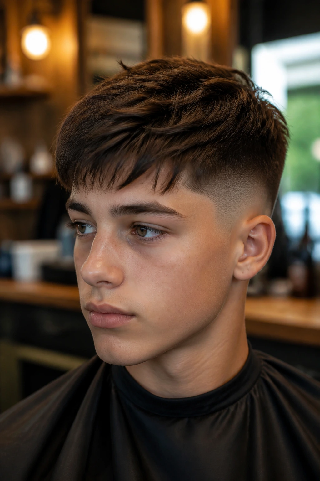 Close-up portrait of a teen boy with a classic textured crop hairstyle