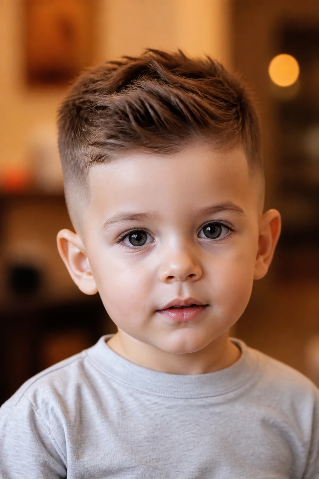 Close-up of toddler with clean-cut taper fade hairstyle