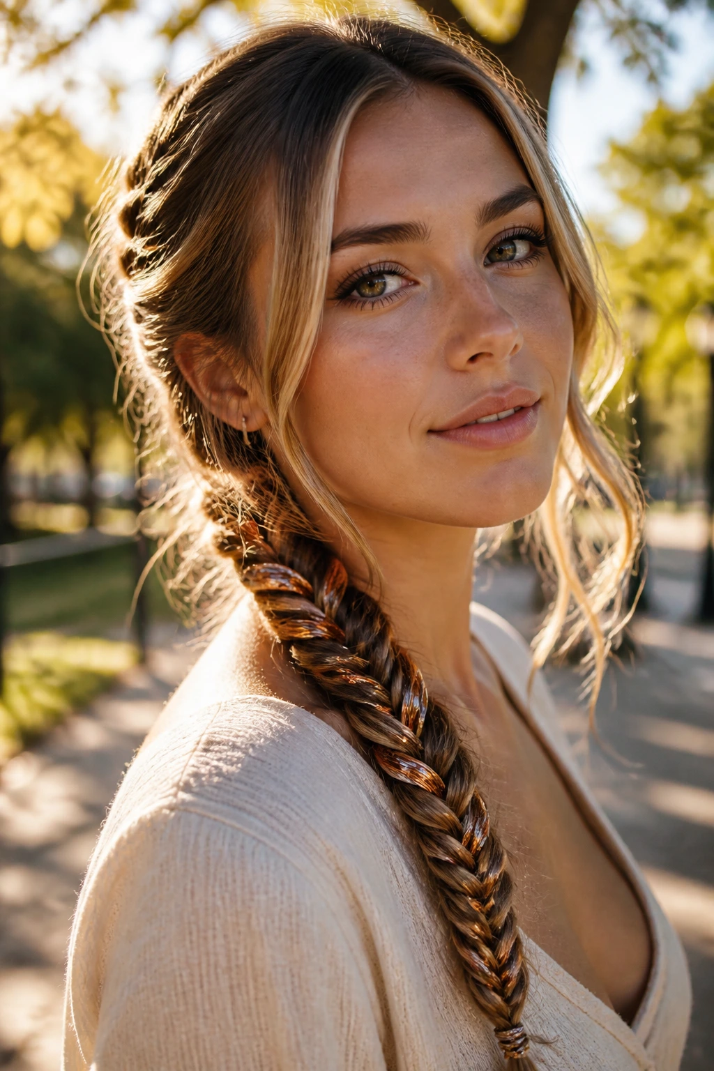 Fishtail braid with copper foil woven in